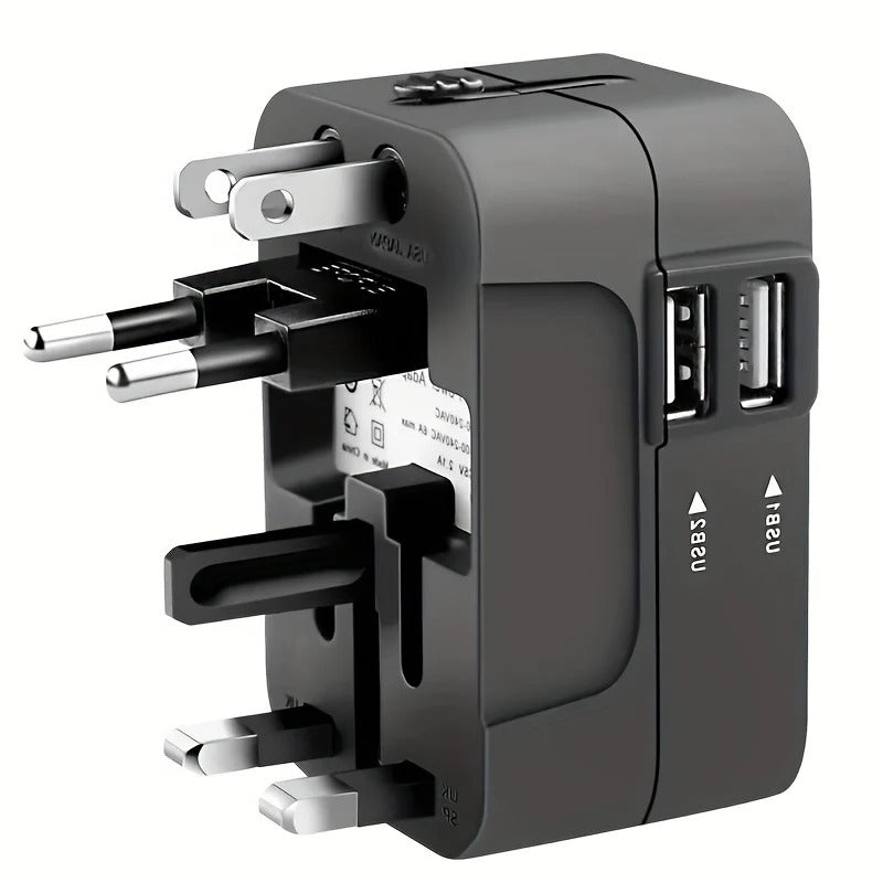 TravelPlug | Global rejseadapter med duale USB-opladningsporte Sort Nuvenci.dk