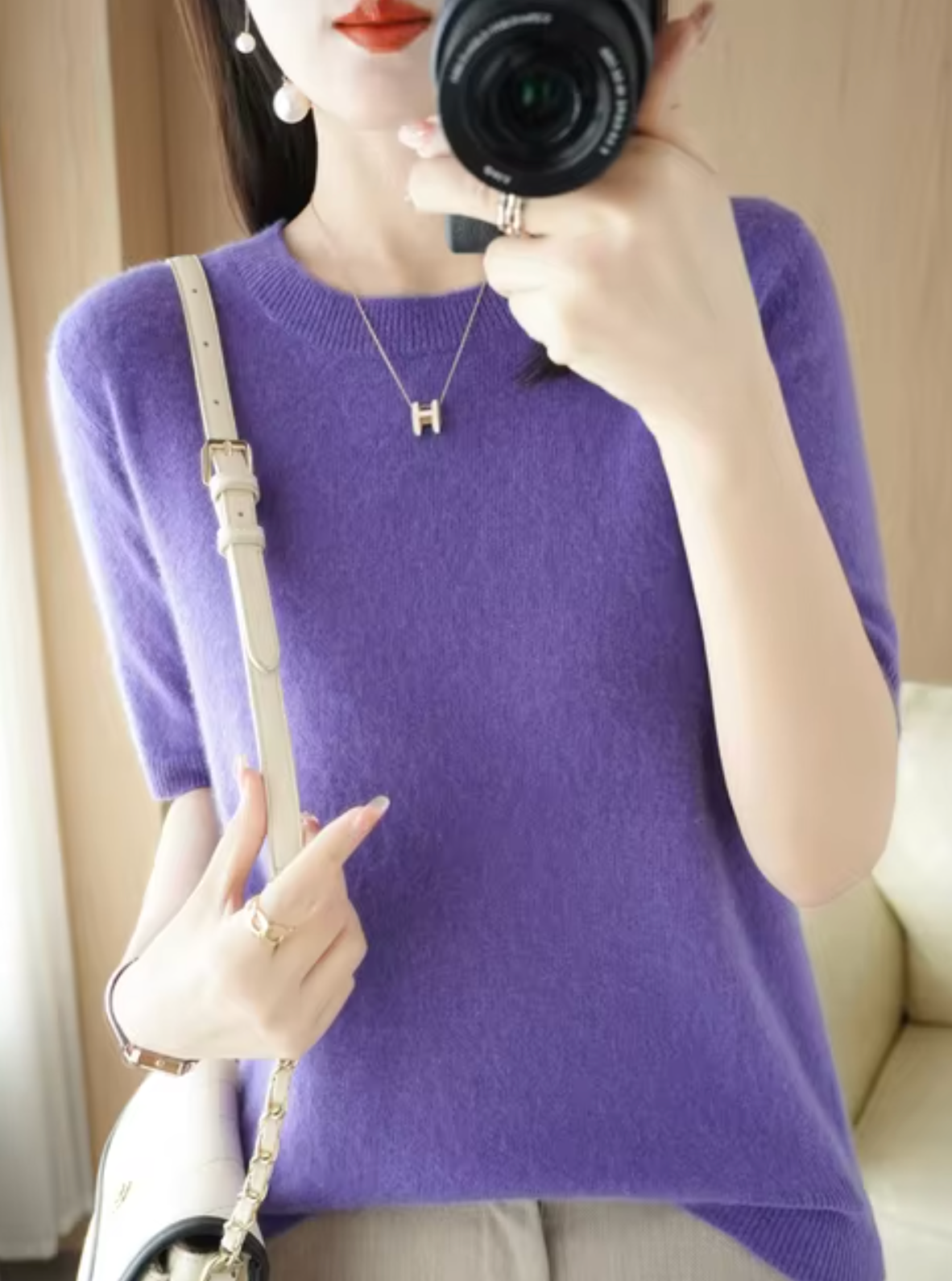 Variant image for Bellezza | Women's Sweater – Luxurious Short Sleeve Elegance-33