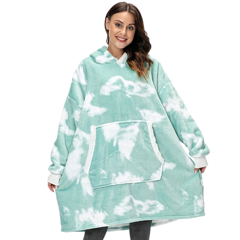 WarmWrap | Hyggelig Oversize Tæppe-Hoodie Falmet Grøn Nuvenci.dk