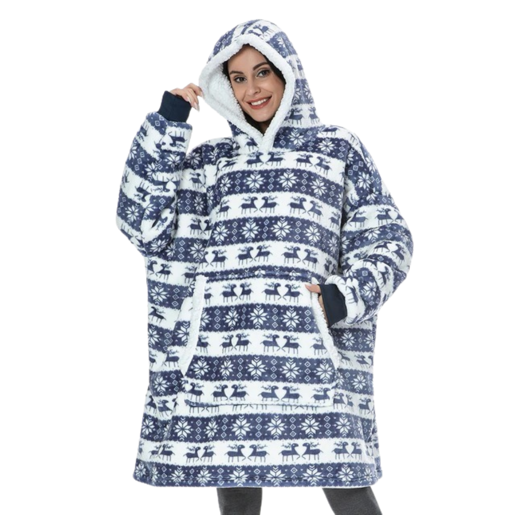 WarmWrap | Hyggelig Oversize Tæppe-Hoodie Juleblå Nuvenci.dk