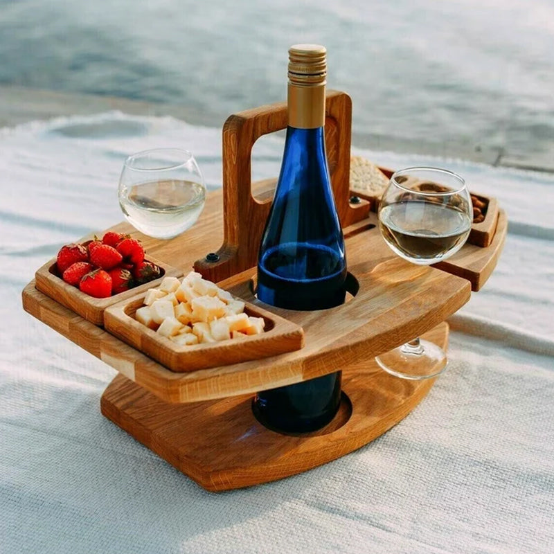 WineNest | Bærbart Træ-Piknik-Vinbord Nuvenci.dk