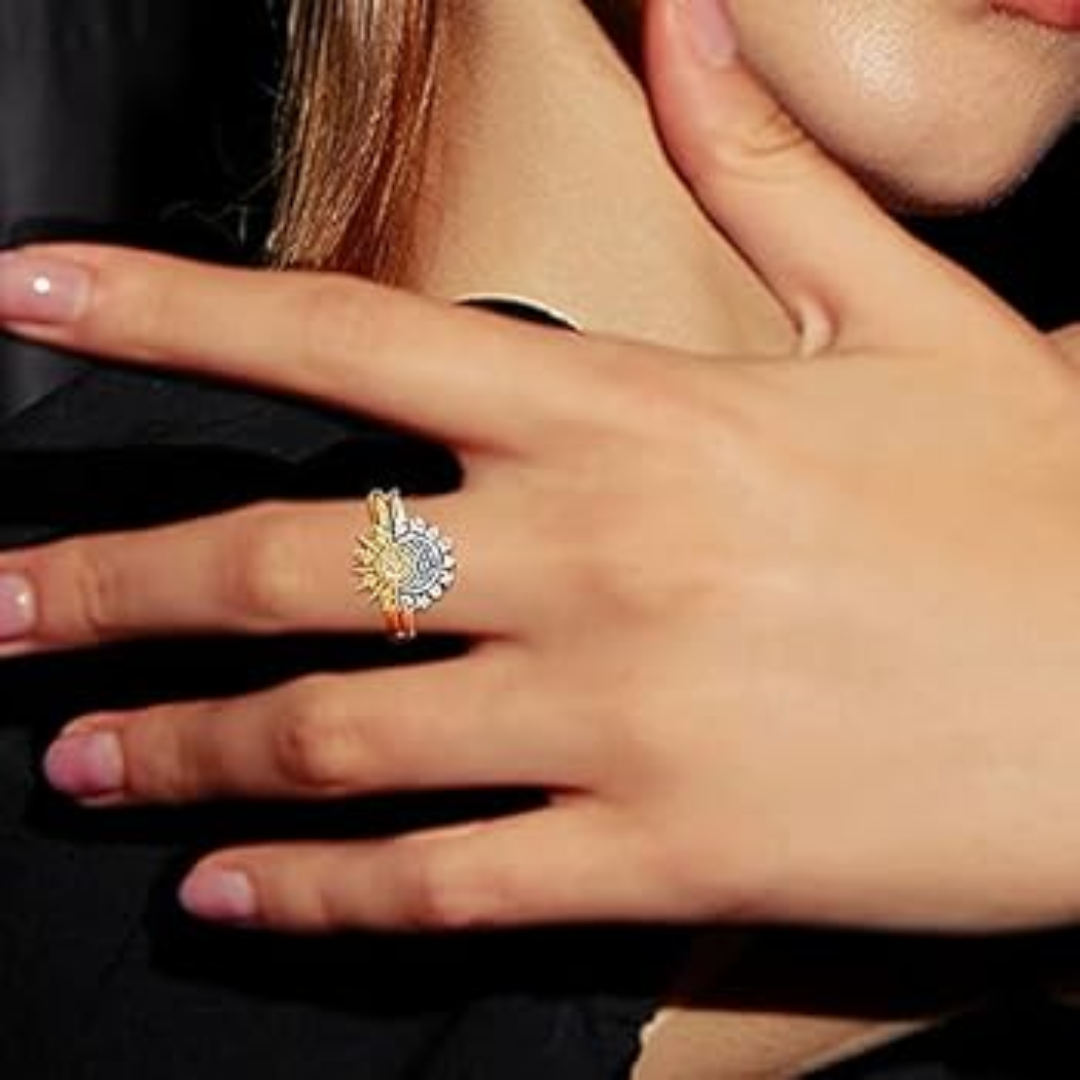 LunaMyst | Sølvring Unikt Sol- og Månedesign i Ægte 925 Sterling