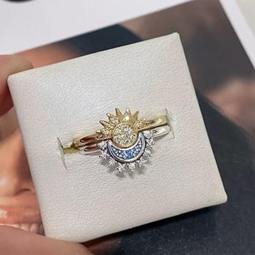LunaMyst | Sølvring Unikt Sol- og Månedesign i Ægte 925 Sterling