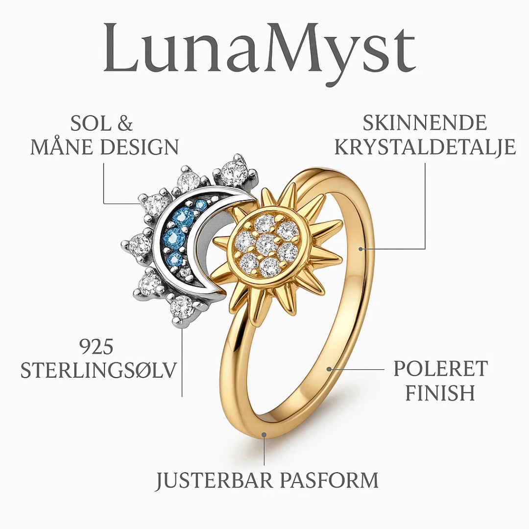 LunaMyst | Sølvring Unikt Sol- og Månedesign i Ægte 925 Sterling