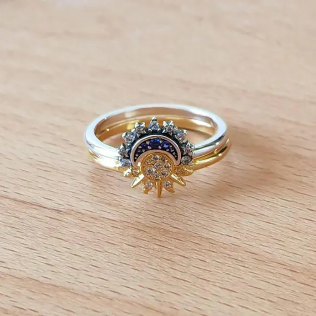 LunaMyst | Sølvring Unikt Sol- og Månedesign i Ægte 925 Sterling