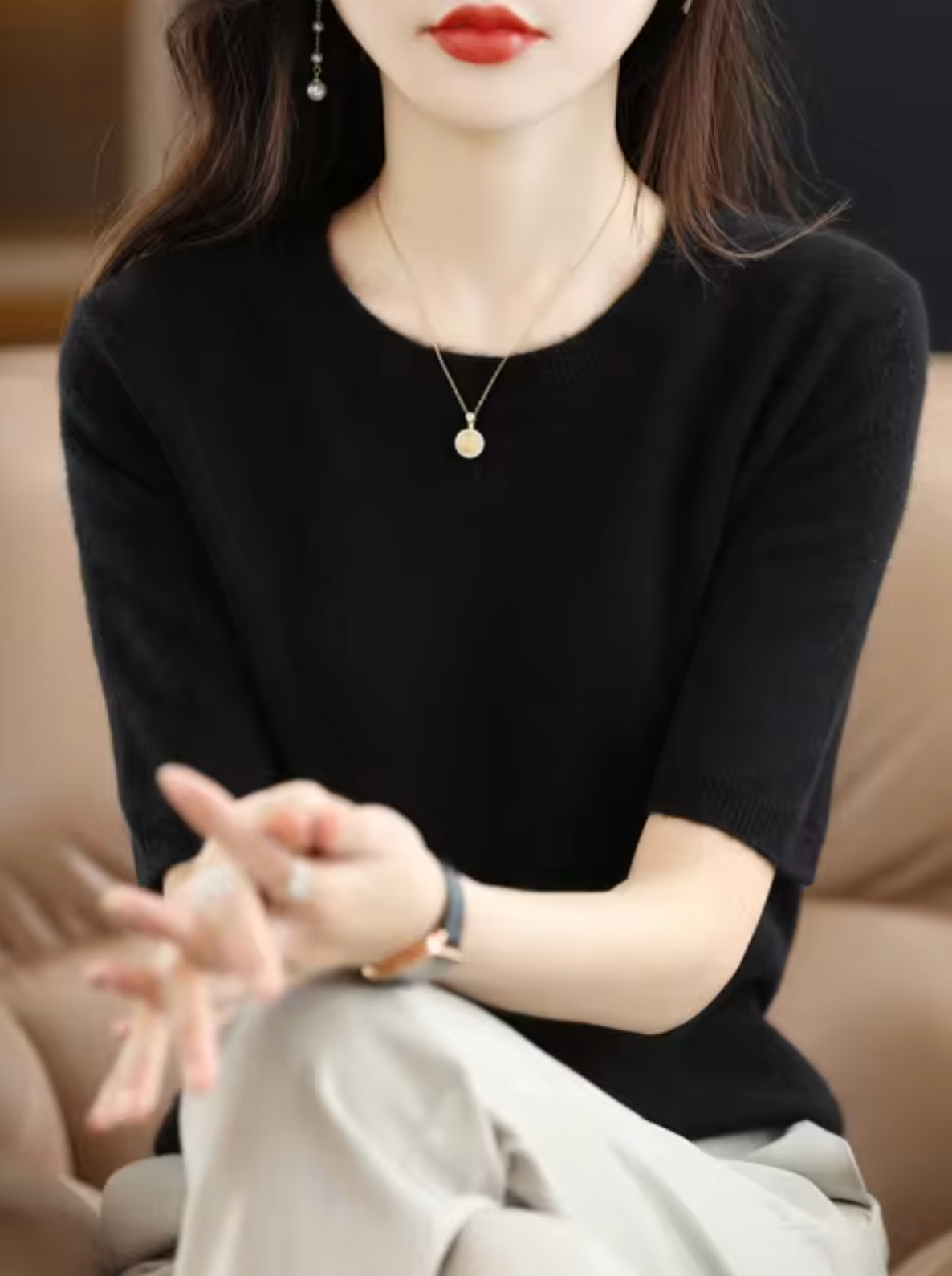 Bellezza | Women's Sweater – Luxurious Short Sleeve Elegance 1