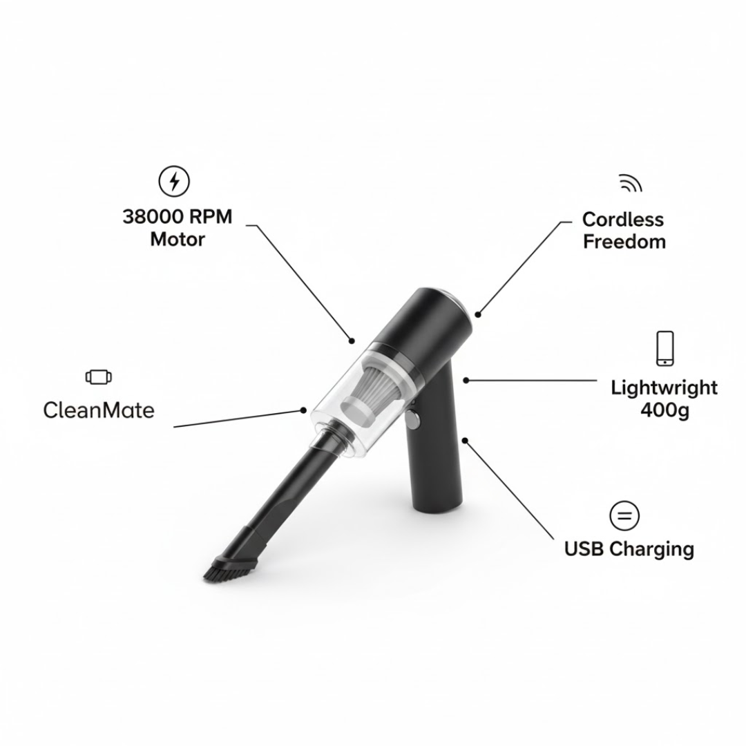 CleanMate | Výkonný bezdrátový vysavač pro domácnost a auto
