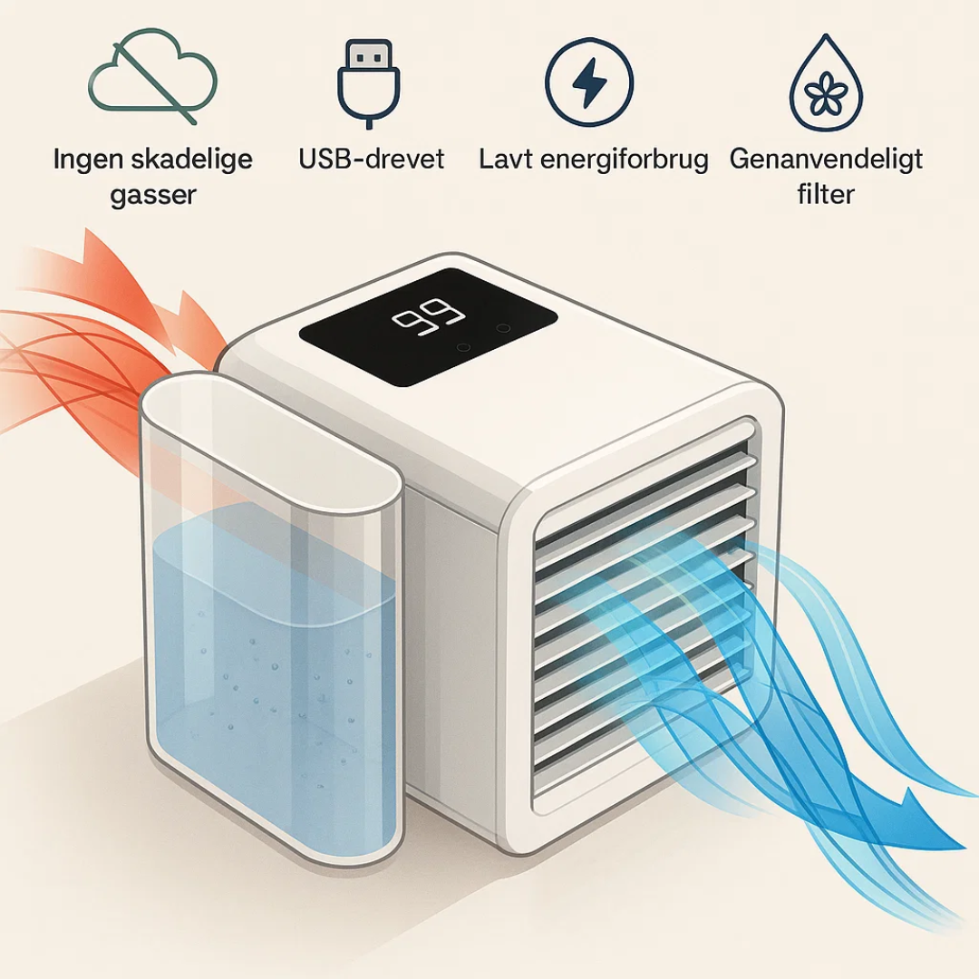 MicroCool | Mini-Klimaanlæg Bærbar Fordampningskøler med 1000ml Vandtank