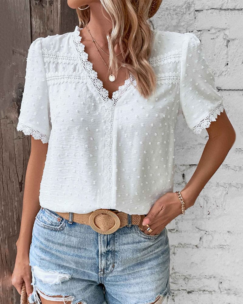 Éclat | Skjortebluse Dame – Tidløs Elegance Med Blonde Detalje 2