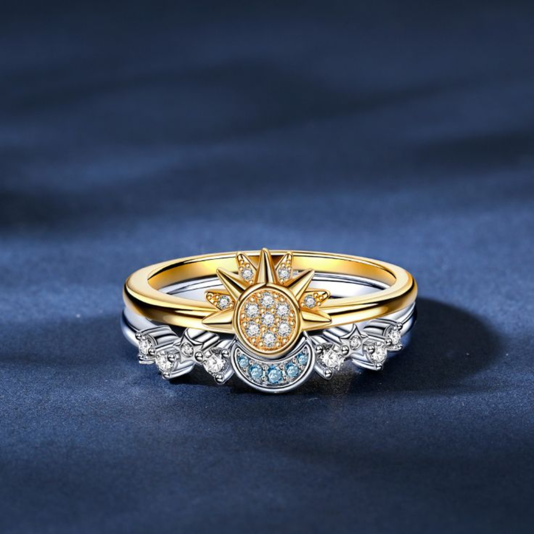 LunaMyst | Sølvring Unikt Sol- og Månedesign i Ægte 925 Sterling