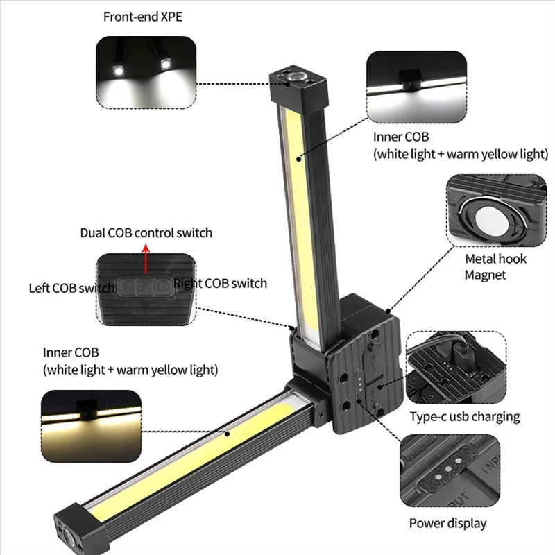 GlowTask | Sammenklappelig LED Arbejdslampe med Magnet & USB
