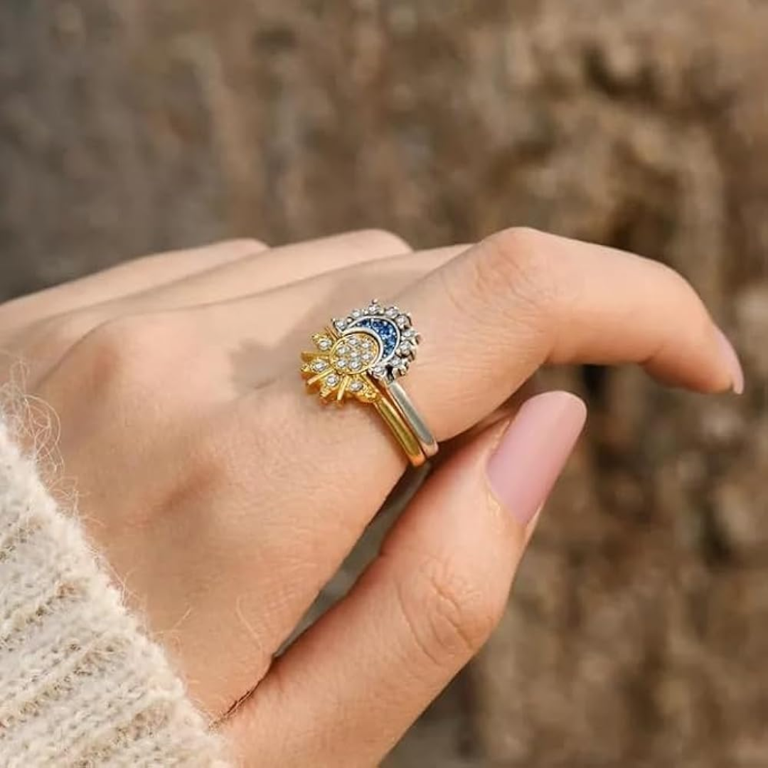 LunaMyst | Sølvring Unikt Sol- og Månedesign i Ægte 925 Sterling