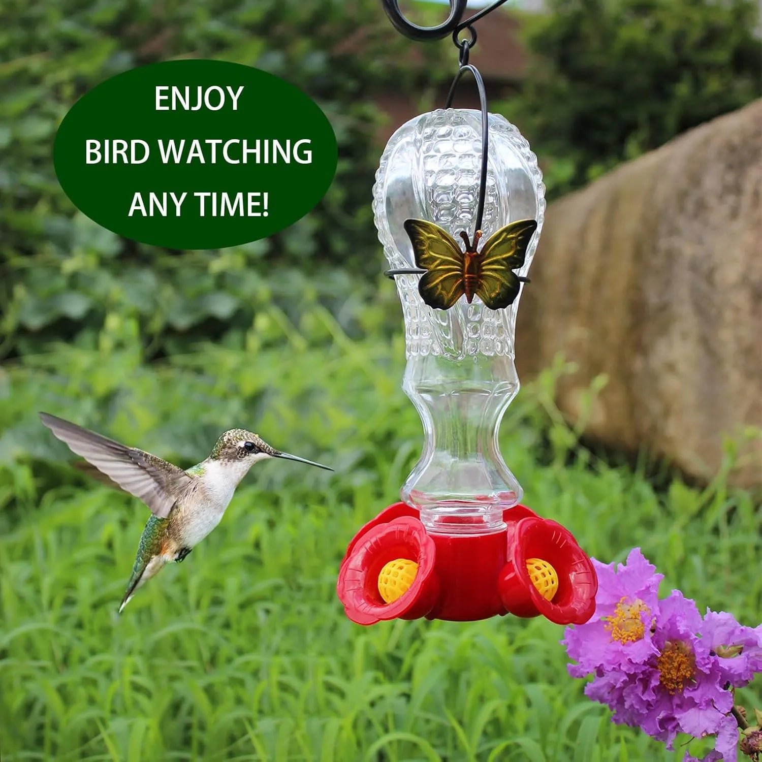 HummiJoy | Blomsterformet Kolibri-Foderautomat med Myggebeskyttelse