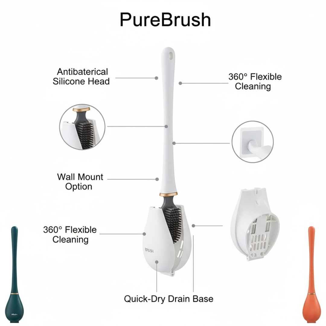 PureBrush | Elegancka szczotka WC z antybakteryjną główką z silikonu