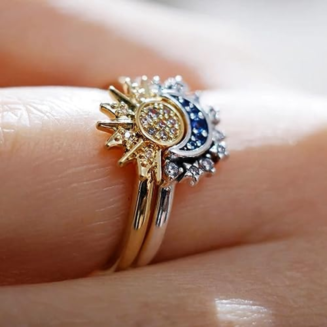 LunaMyst | Sølvring Unikt Sol- og Månedesign i Ægte 925 Sterling