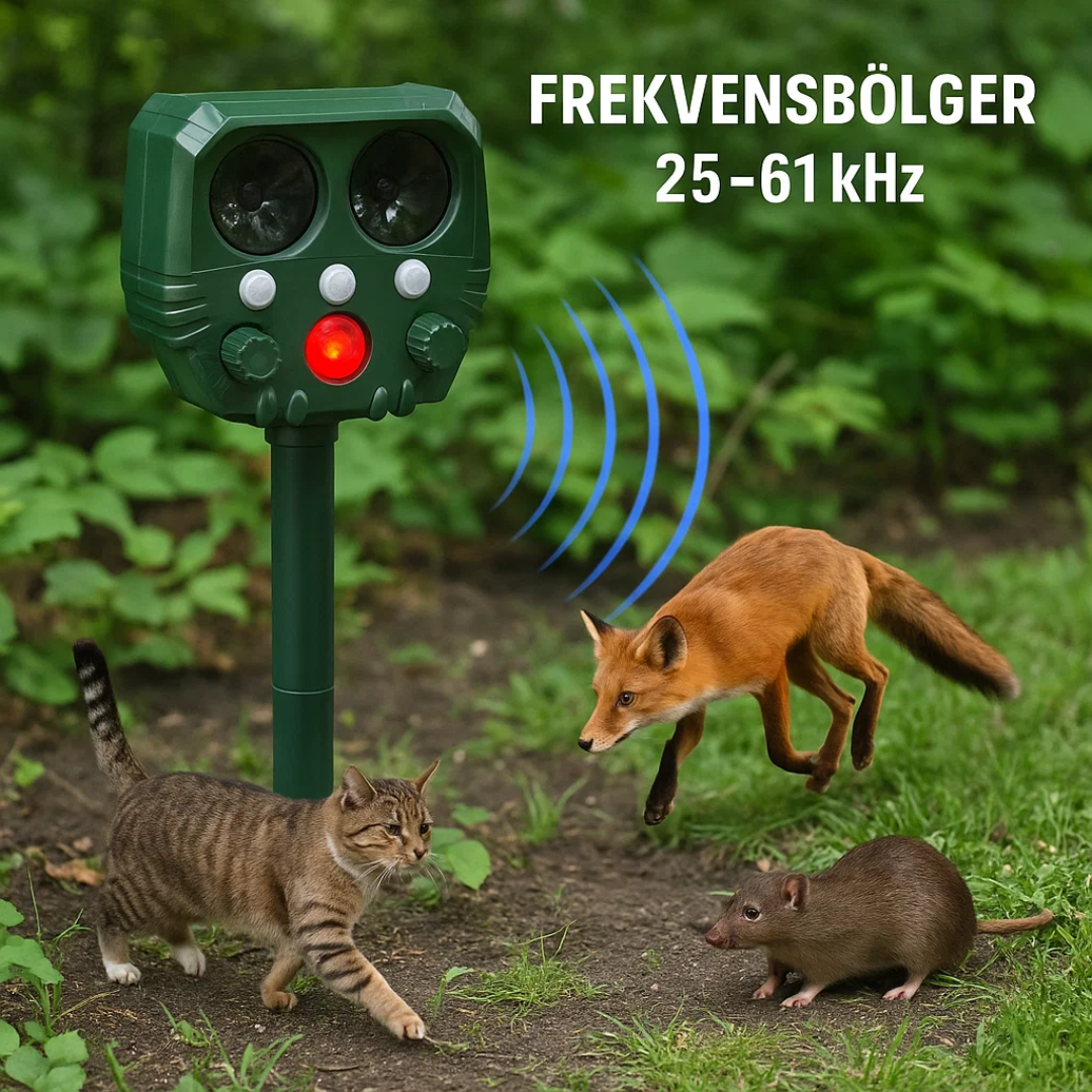 UltraSonic | Afskrækkende Ultraschall og Lyd Sonar Afskrækkelse for Kat, Ræv, Rotte, Egern og Hund