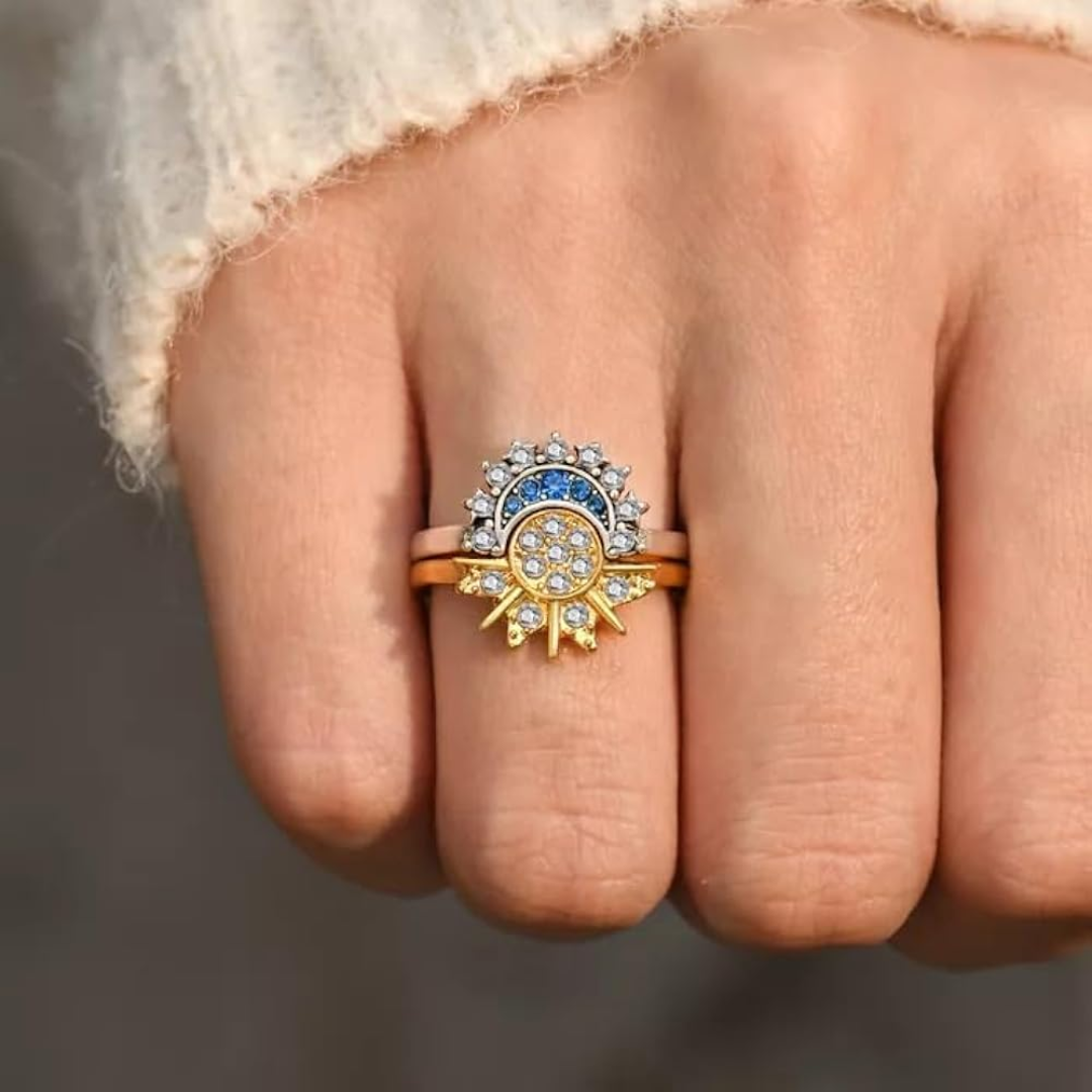 LunaMyst | Sølvring Unikt Sol- og Månedesign i Ægte 925 Sterling