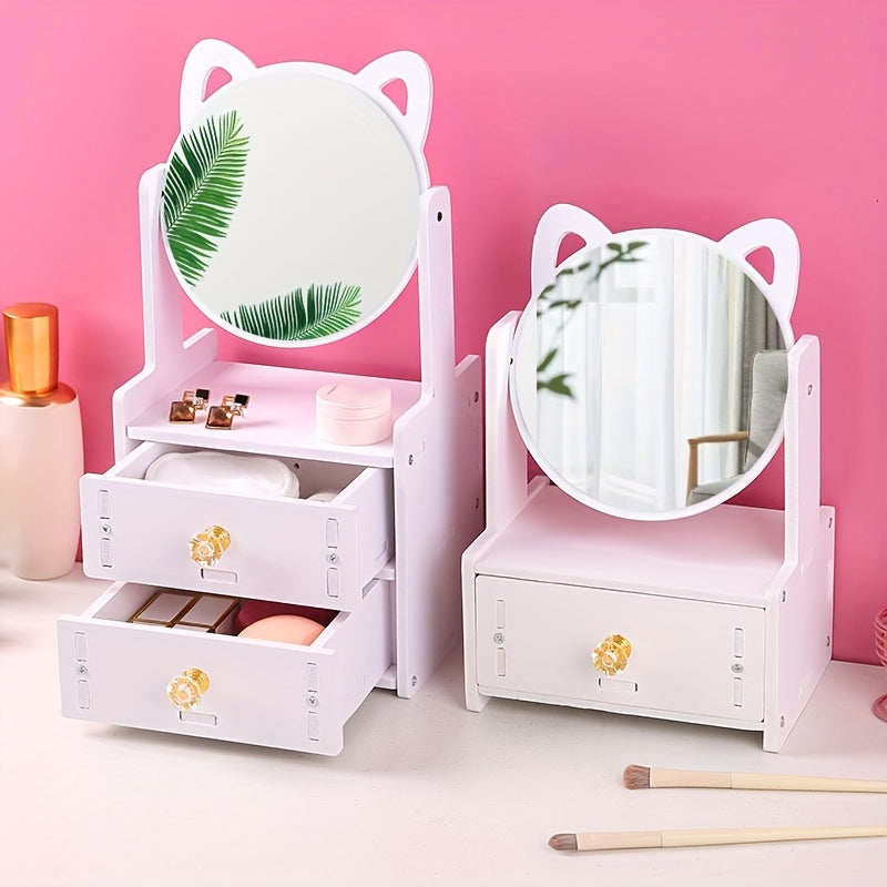 GlitzReflex | Bordmakeupspejl med Opbevaring og 360° Udsyn