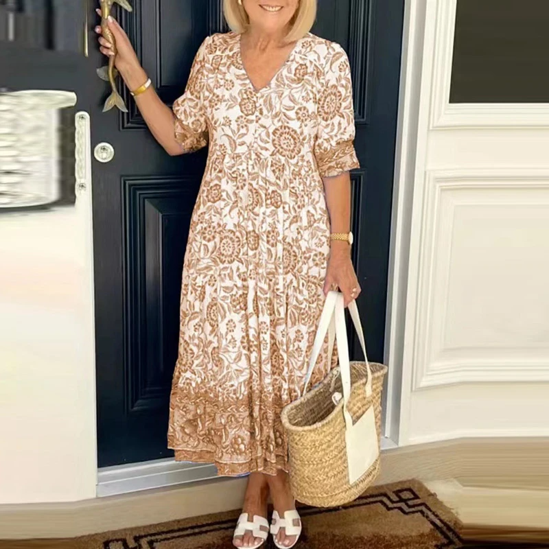 Hannah | Boho-kjole med V-udskæring og blomstermønster5