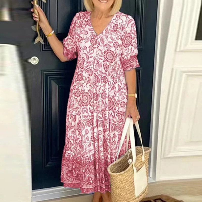 Hannah | Boho-kjole med V-udskæring og blomstermønster6