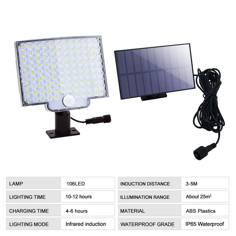 SunSecure | 106 LED Solcelle Udendørslys med Bevægelsessensor