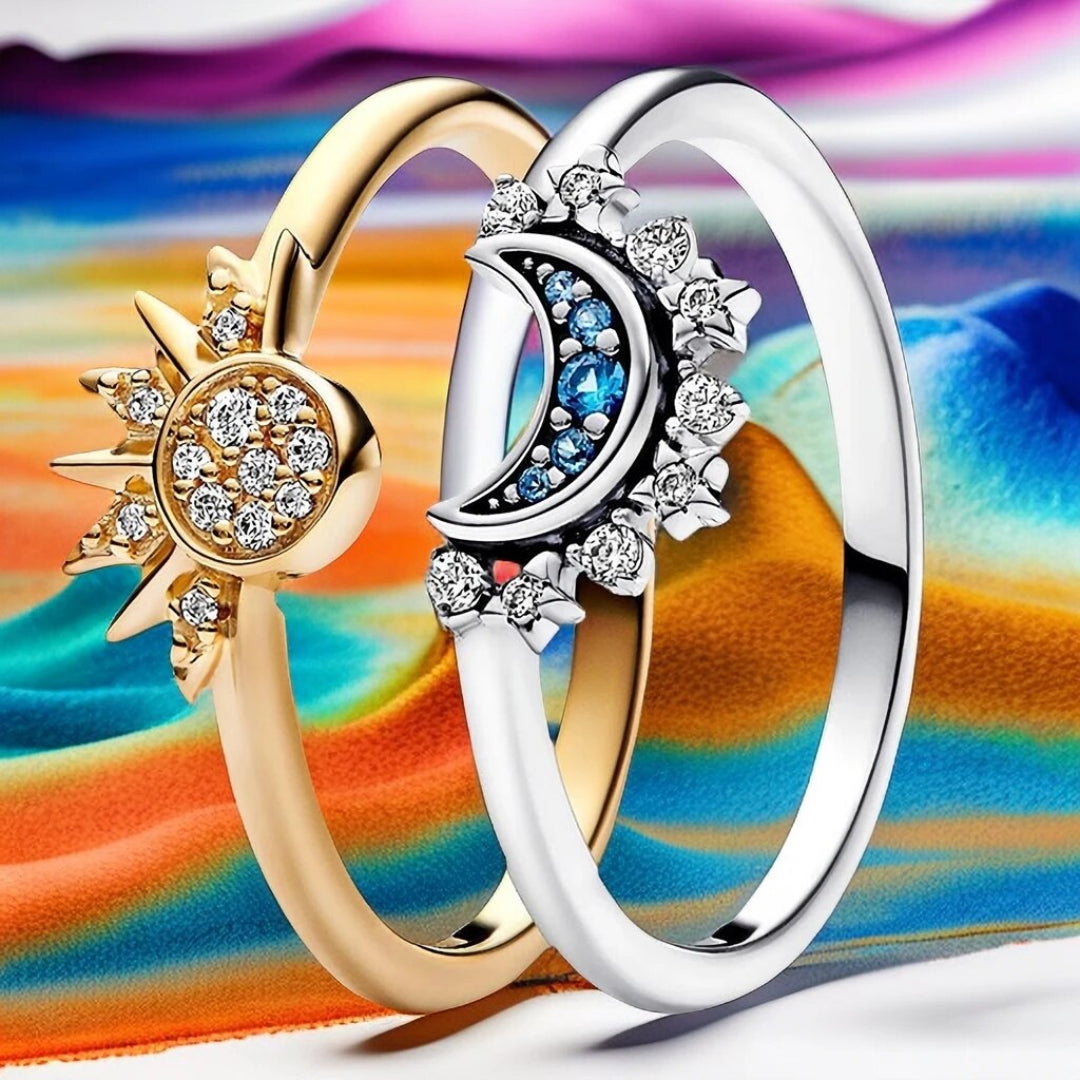 Sølv Ring med Månesten - Unikt Sol- og Måne Design i 925 Sterling Sølv-6