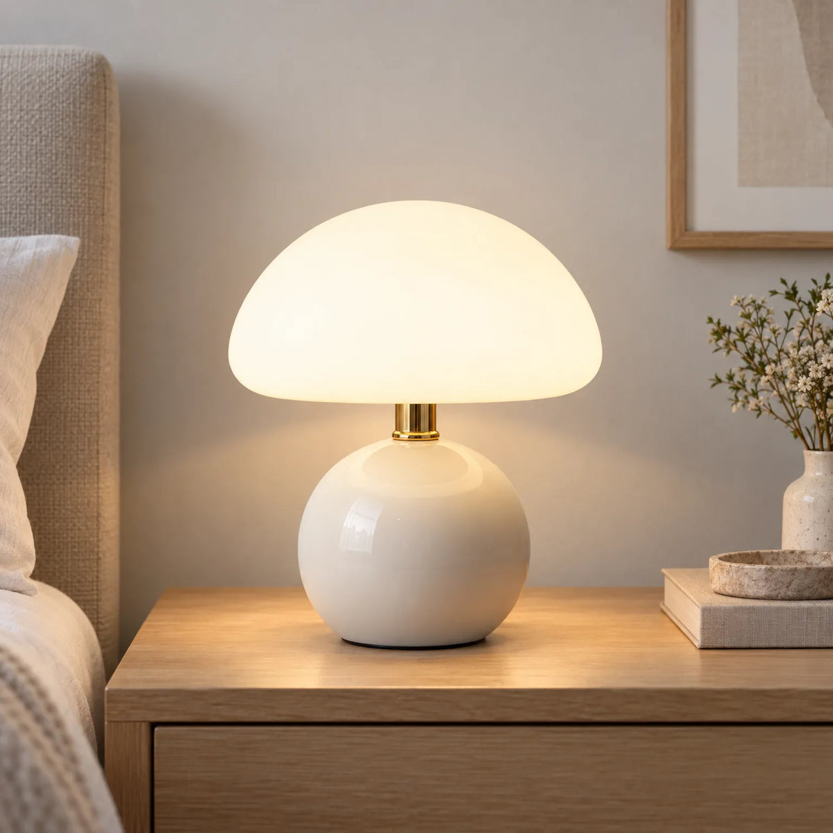 Novent - Kompakt Bordlampe Med Svampeformet Skærm Hvid Nuvenci.dk