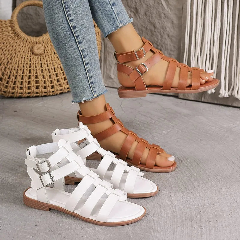 Ava | Elegant Damesandaler Brun Hvid