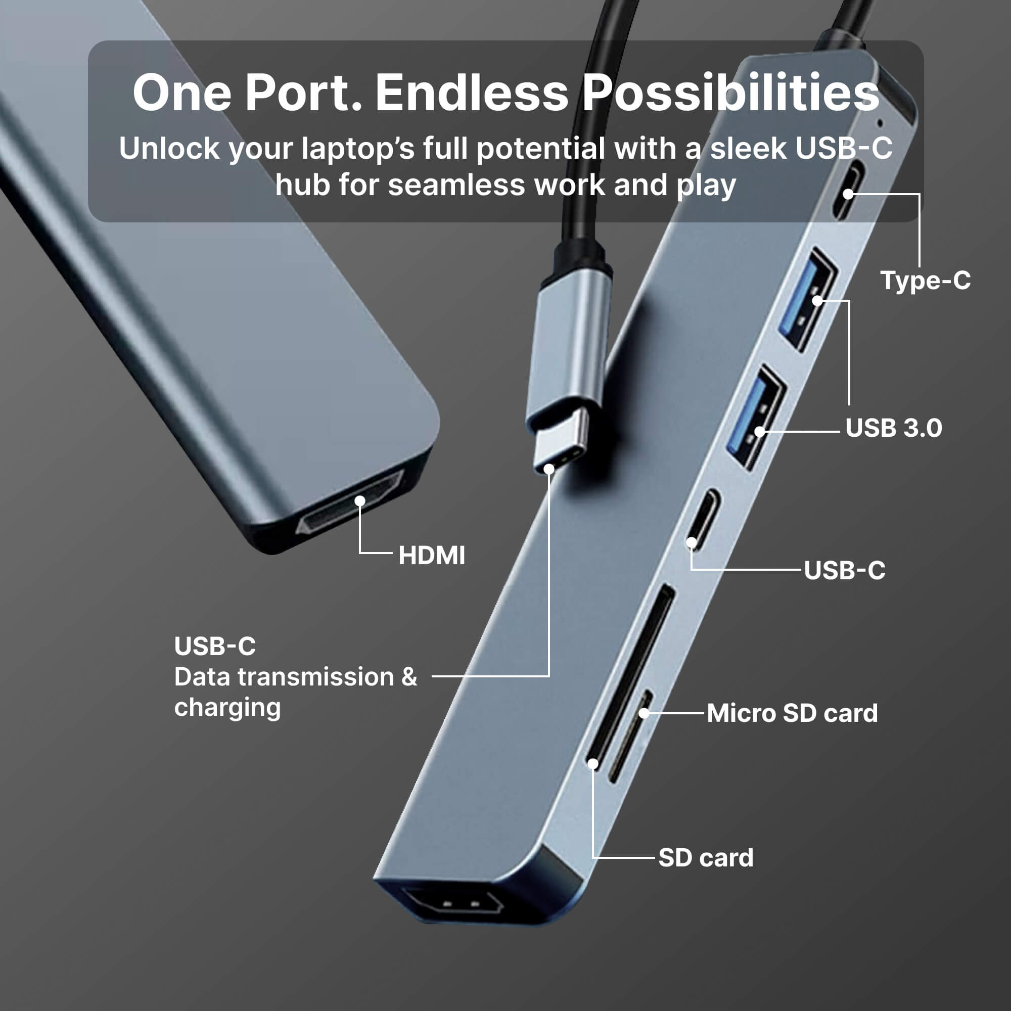 LinkZone | USB-C Hub – Hurtig Opladning & 4K Skærm