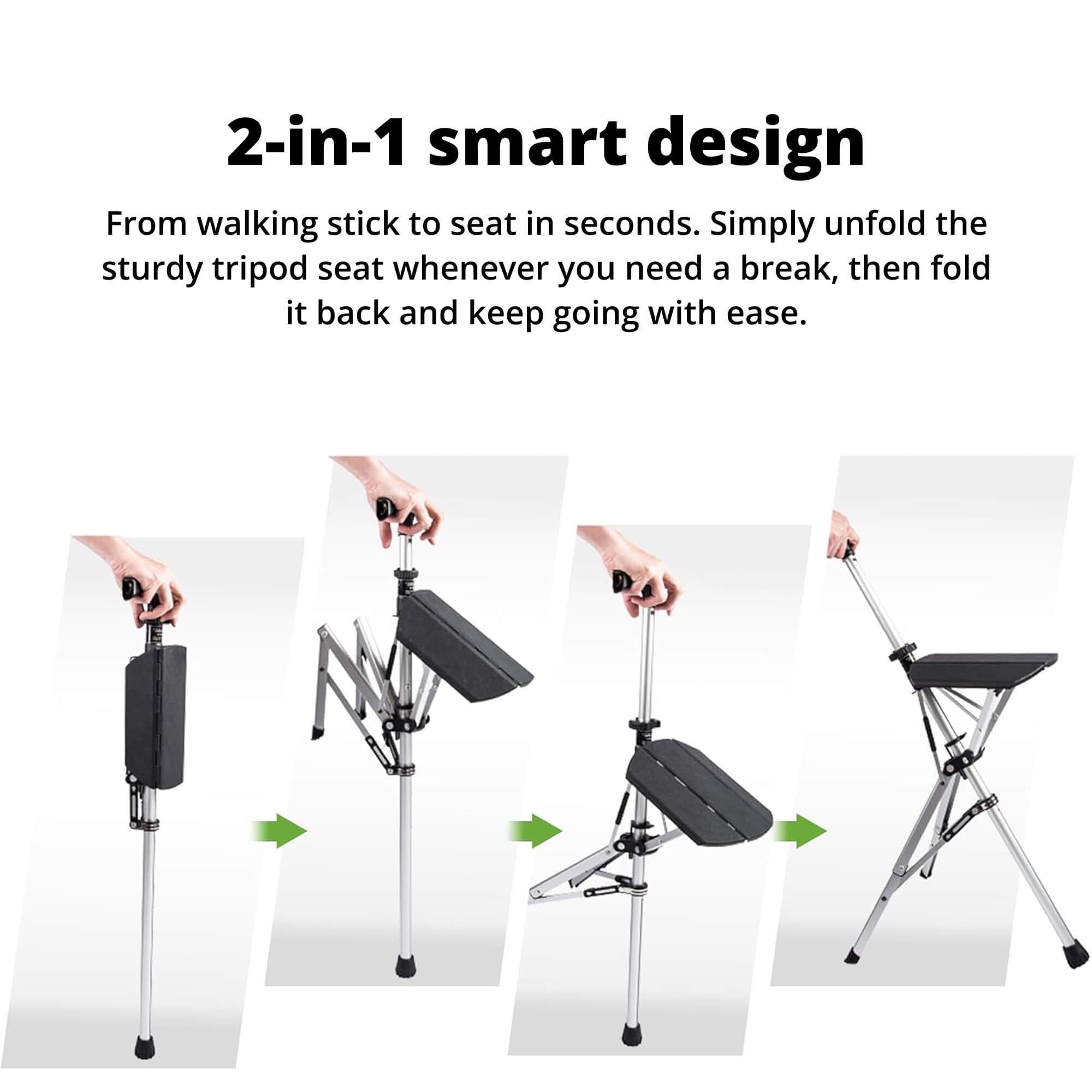 SupportGo | Gåstok – Stabil Tripod med Foldbart Sæde