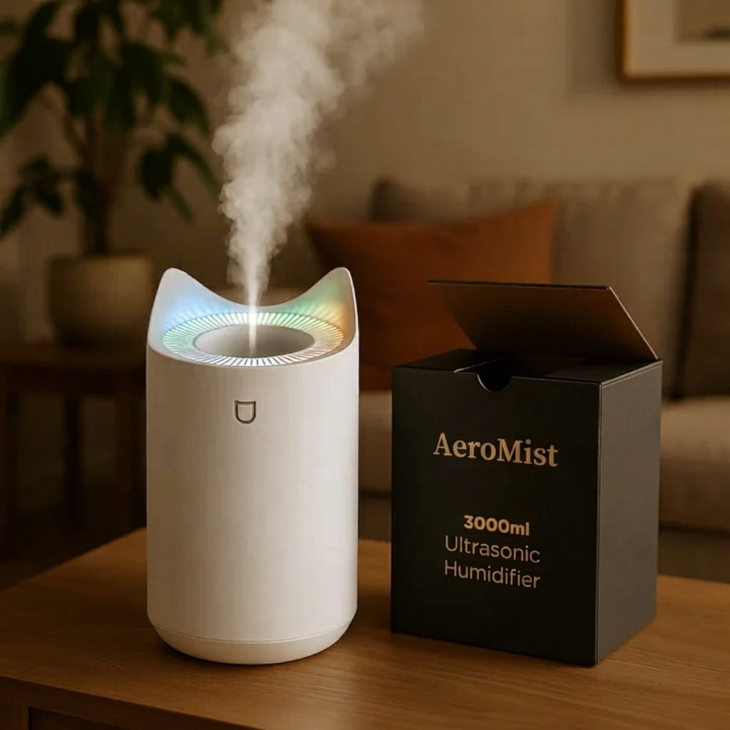 AeroMist | Ultrasonisk Luftfugter – Frisk Luft og Bedre Søvn