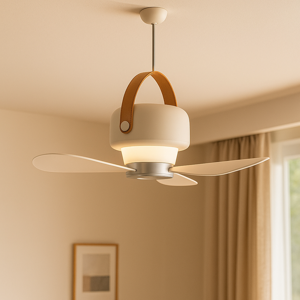 AirGlide | Trådløs Ventilator – Stille Køling med LED og Fjernbetjening Beige Nuvenci.dk