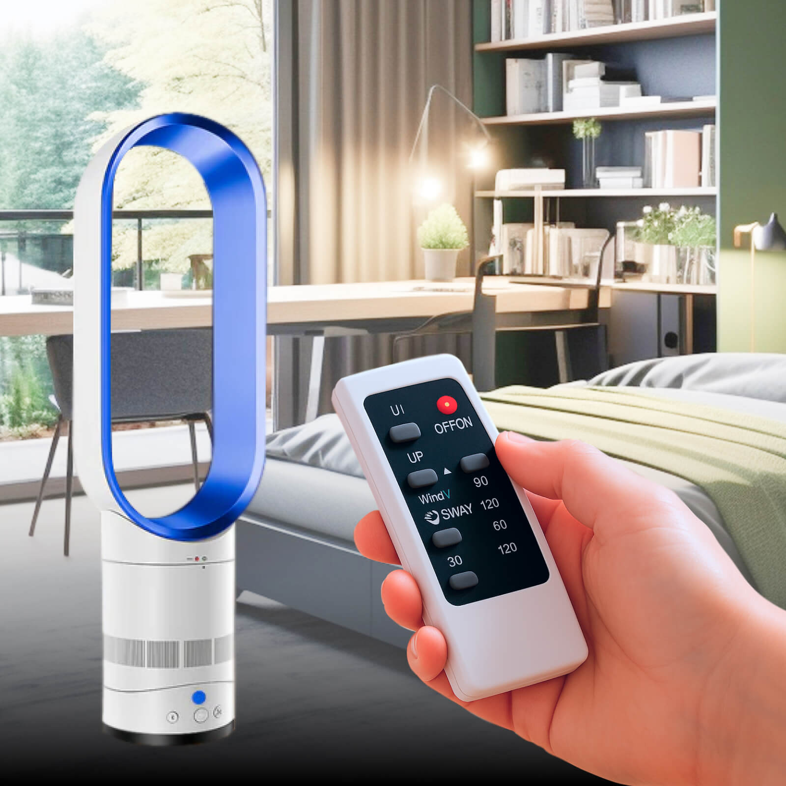 AirSphere | Bladfri Ventilator – Stille Køling til Hele Rummet Blå Nuvenci.dk