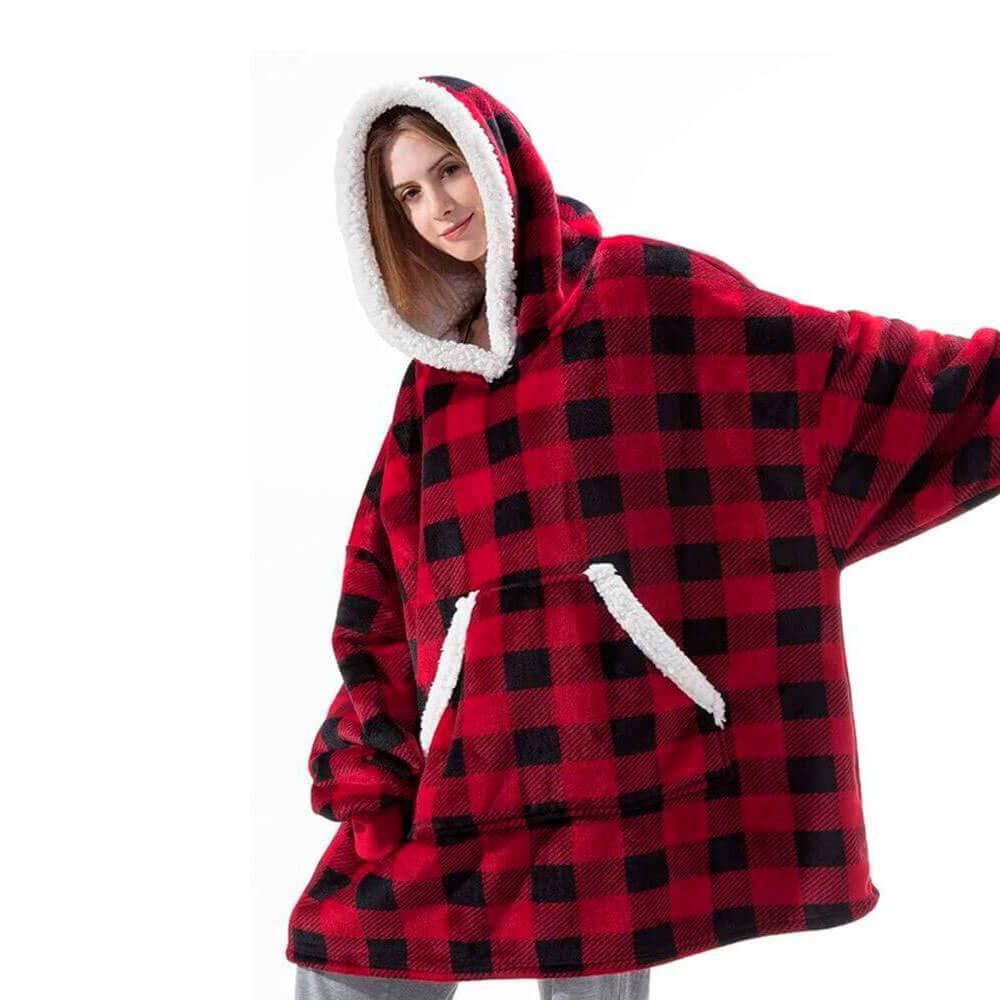 Betty | Luksuriøs Vintervarme Hoodie Dækken Rød Sort One Size Nuvenci.dk