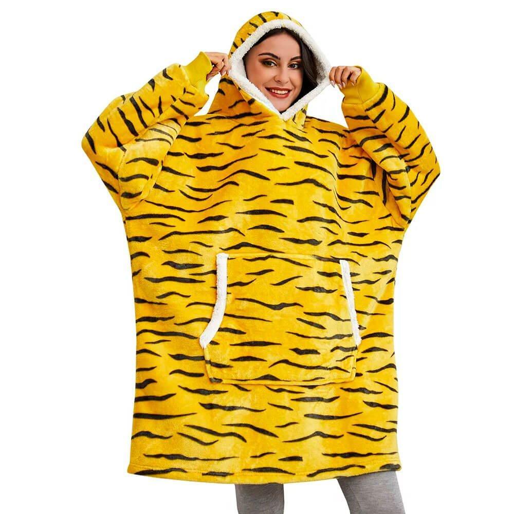 Betty | Luksuriøs Vintervarme Hoodie Dækken Tigerprint One Size Nuvenci.dk