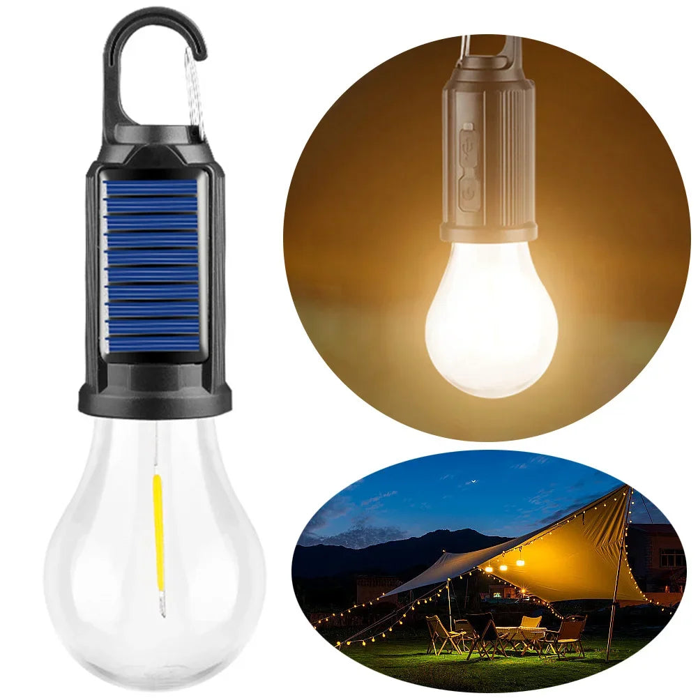 CampGlow | Solcelledrevet genopladelig campinglampe med krog Sfærisk Nuvenci.dk