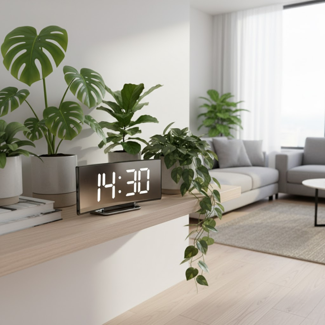 CurveClock | LED Digital Vækkeur med Buet Skærm og Automatisk Lys Nuvenci.dk
