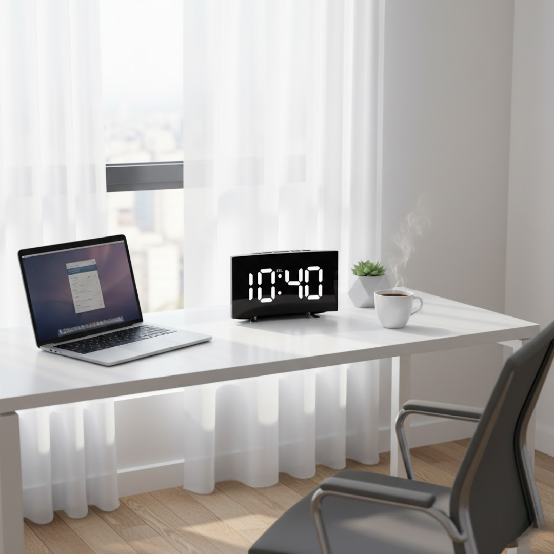 CurveClock | LED Digital Vækkeur med Buet Skærm og Automatisk Lys Nuvenci.dk