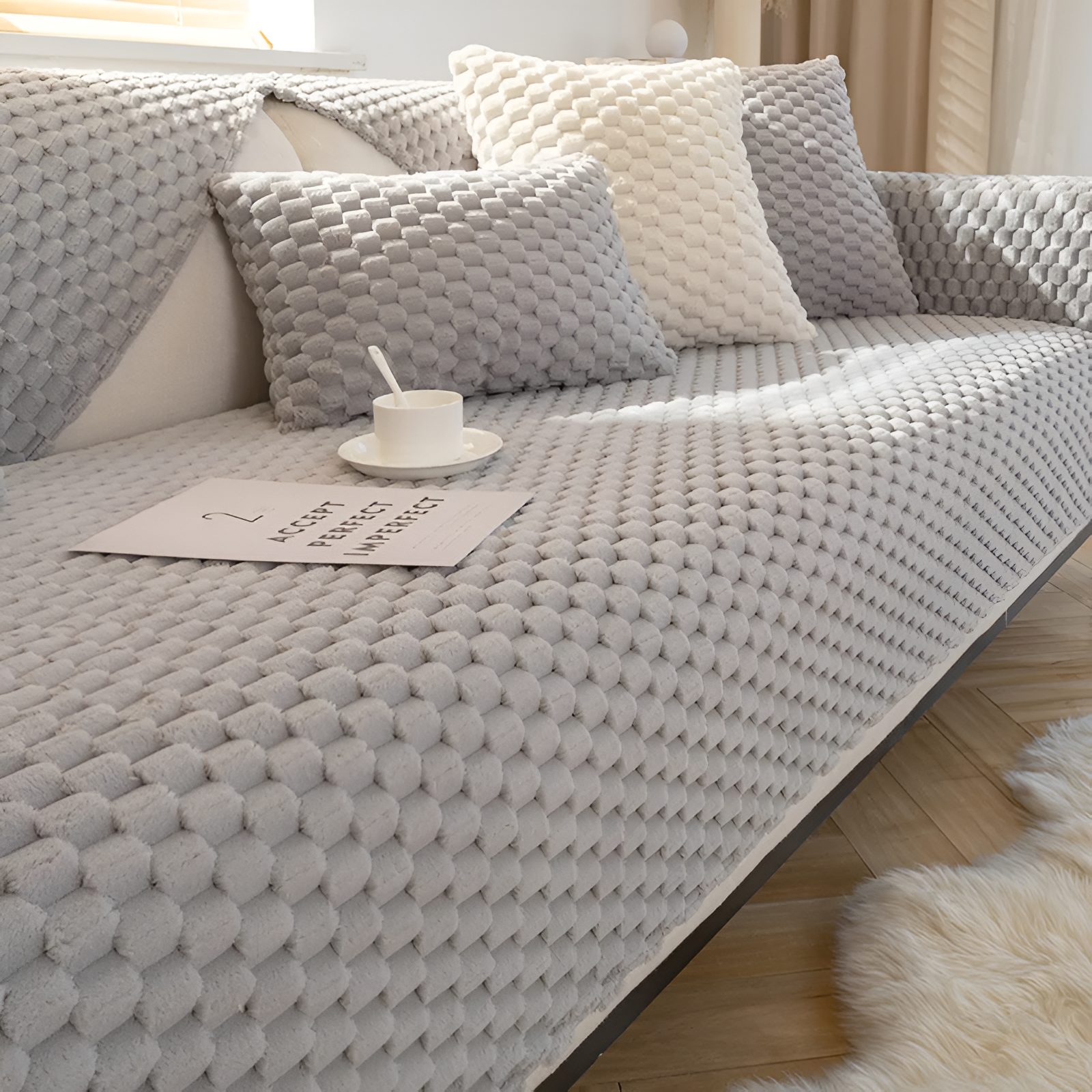 CushionLock | Sofaovertræk – Skridsikkert Greb og Elegant Beskyttelse Grå Nuvenci.dk