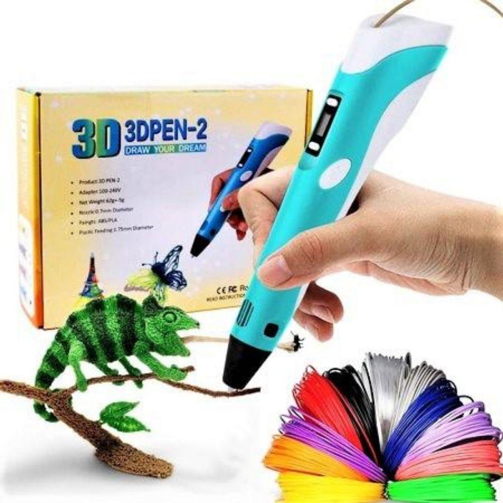 DoodleMaster | 3D Pen – Slip Fantasien Fri med Unikke Design Blå + 10Pcs Farvet Filament (50M) Nuvenci.dk