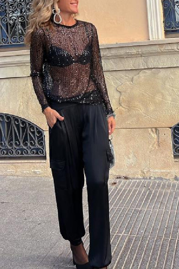 Jacqueline | Festlig Pailletbluse – Strålende Elegance