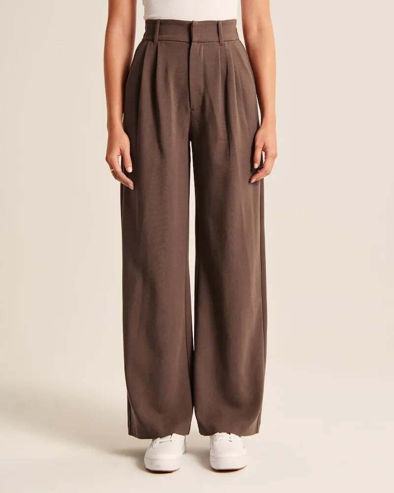 ElitePants | Elegante brede bukser med høj talje Mørkebrun Nuvenci.dk