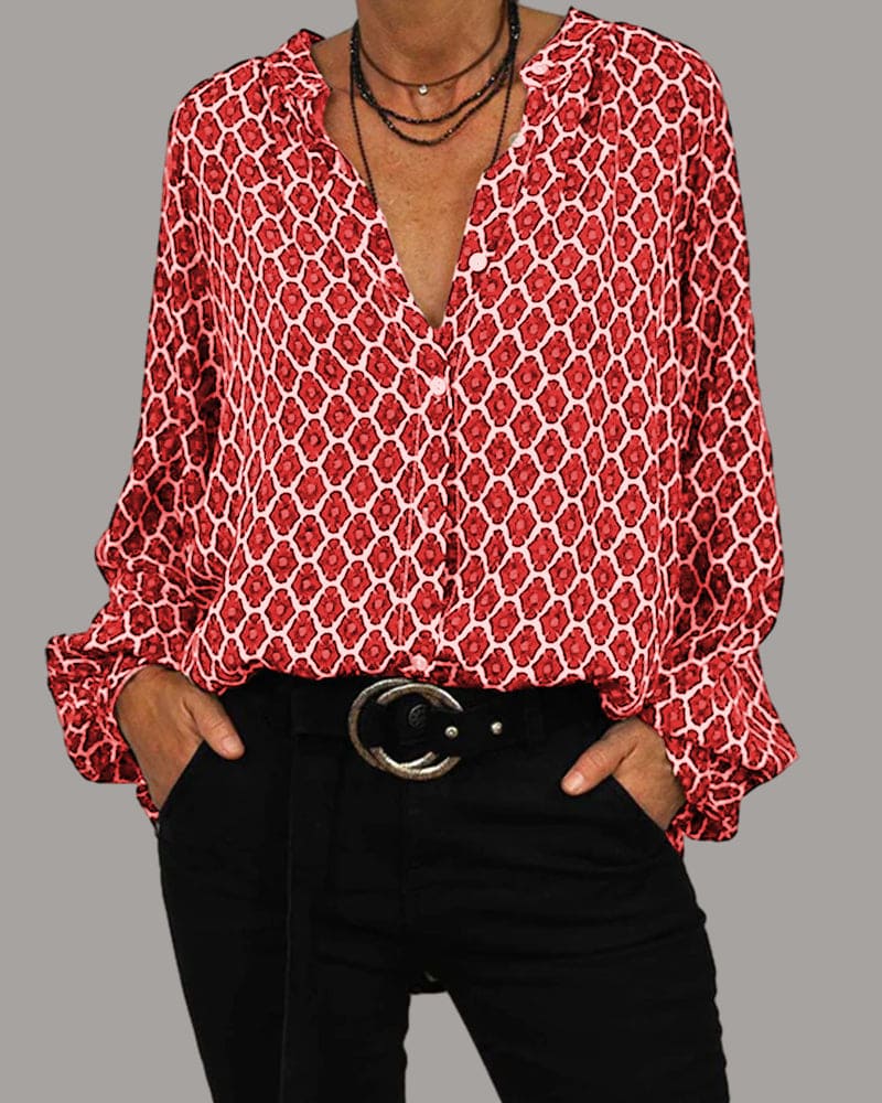 Faith | Elegant Bluse – Tidløst V-Hals Look til Enhver Anledning Rød Nuvenci.dk
