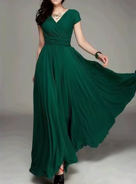 Frances | Lang Aftenkjole – Boho Stil med Tidløs Raffinement Grøn Nuvenci.dk
