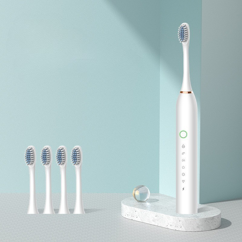 FreshGlow | Vandtæt Sonisk Tandbørste til Sundt Tandkød og Rene Tænder X2 hvid + 4 børstehoveder [Ny] Nuvenci.dk