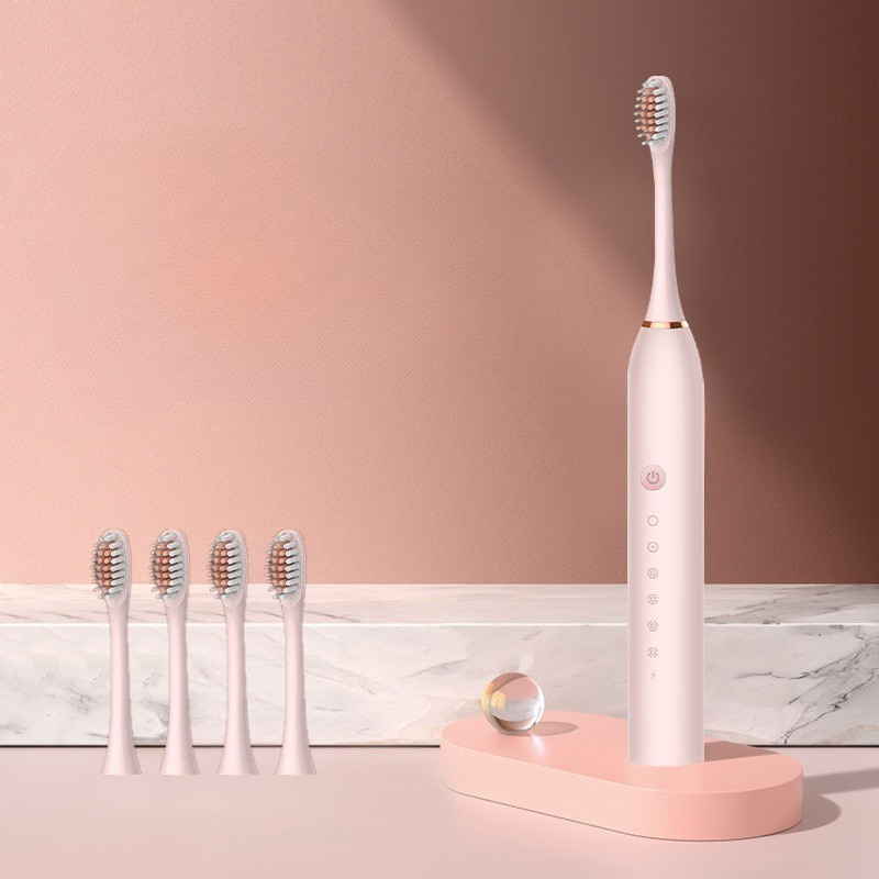 FreshGlow | Vandtæt Sonisk Tandbørste til Sundt Tandkød og Rene Tænder X2 pink + 4 børstehoveder [ny model] Nuvenci.dk