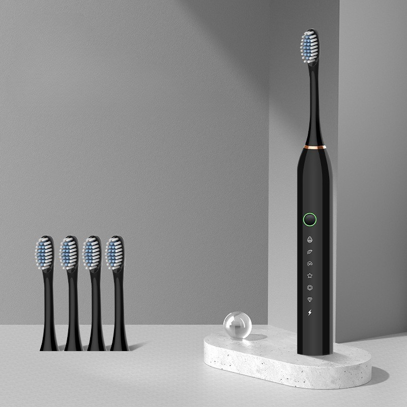 FreshGlow | Vandtæt Sonisk Tandbørste til Sundt Tandkød og Rene Tænder X2 sort + 4 børstehoveder [ny model] Nuvenci.dk