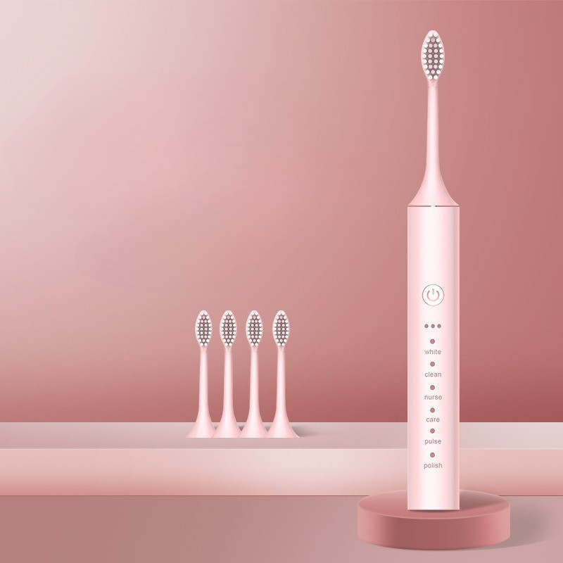 FreshGlow | Vandtæt Sonisk Tandbørste til Sundt Tandkød og Rene Tænder X5 pink + 4 børstehoveder [opgraderet version] Nuvenci.dk