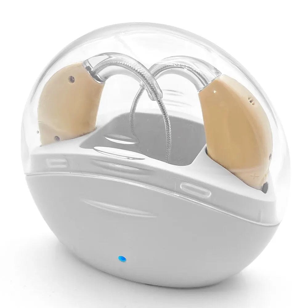 HearMax | Kompakt høreapparat med støjreduktion Hvid-beige stil 2 Nuvenci.dk
