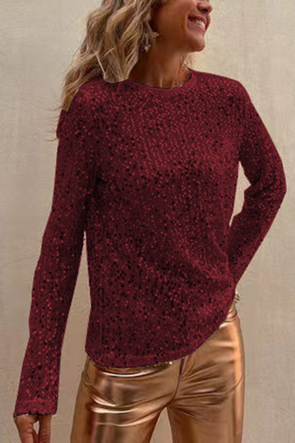 Jacqueline | Festlig Pailletbluse – Strålende Elegance Rød Nuvenci.dk
